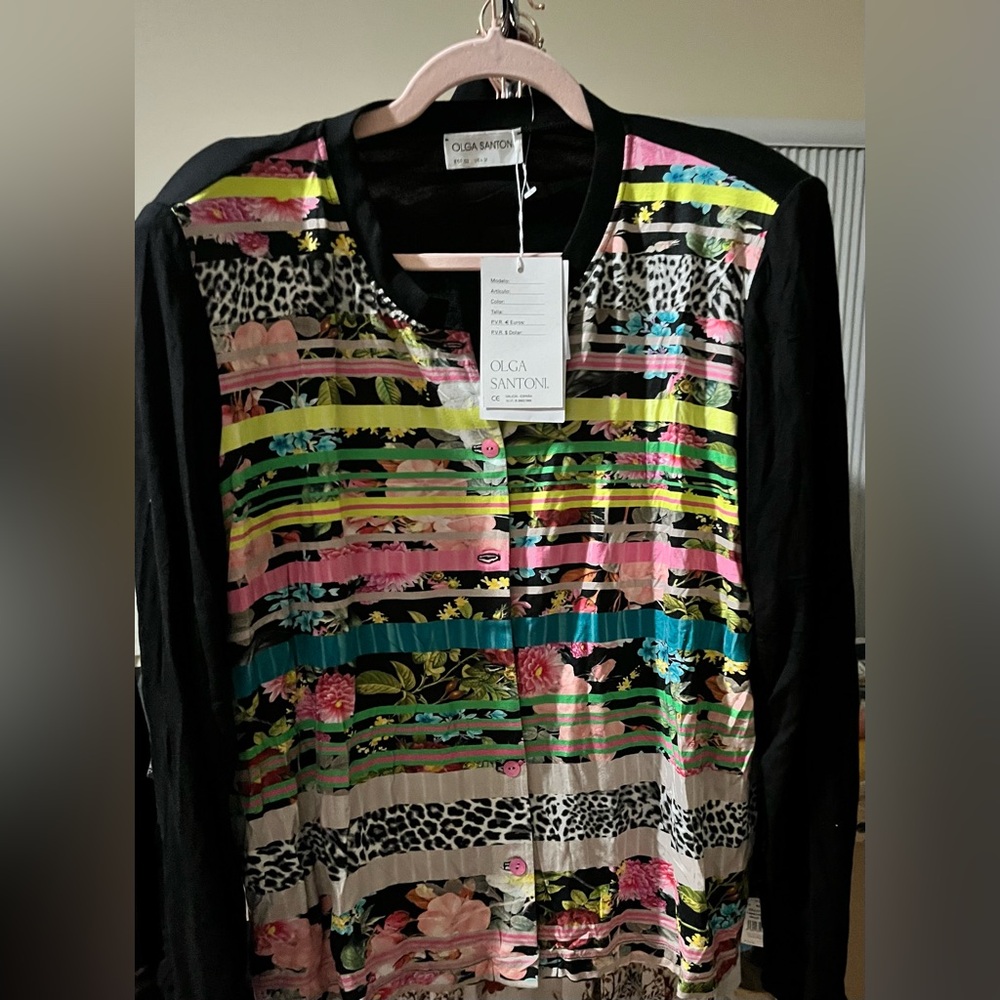 Santoni Women's Floral Striped Button Down Shirt - Multicolor